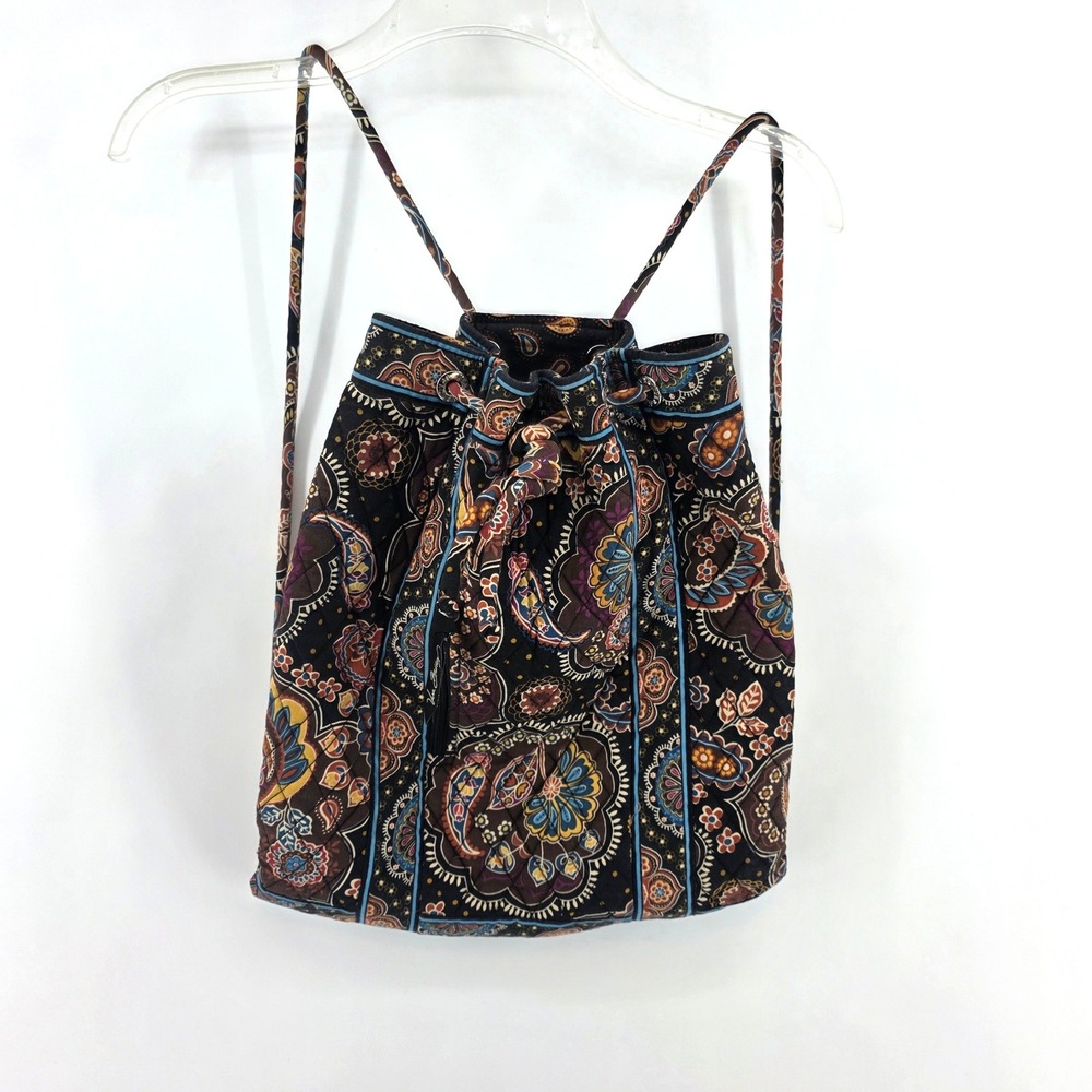 Vera Bradley Night and Day Quilted Cotton Drawstring Backpack Paisley Bag